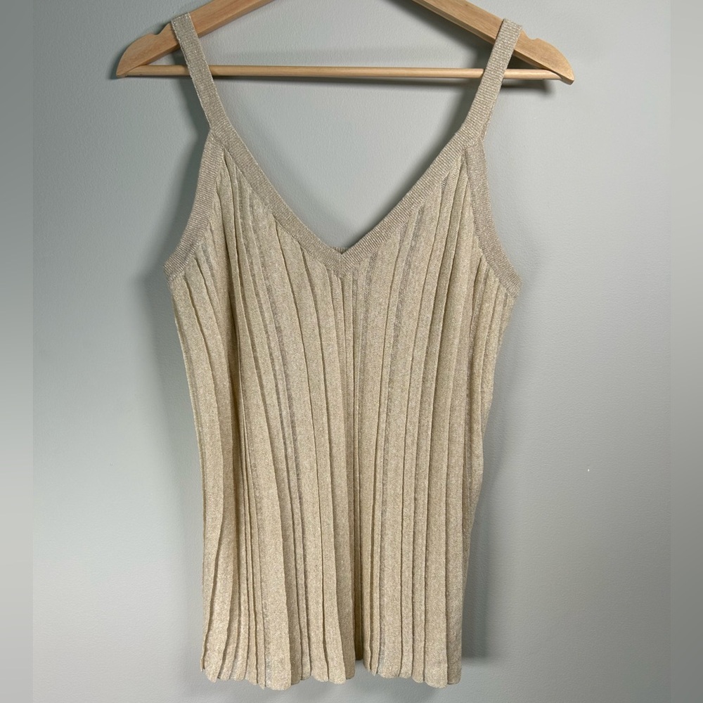 Brunello Cucinelli Cream Ribbed V-Neck Knit Camisole